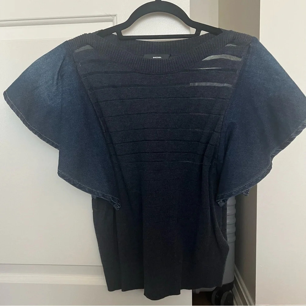 Diesel Top with Denim Sleeves- Size XS; Never Worn